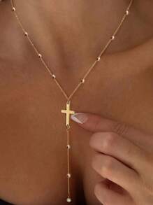 1 pièce Collier pendentif en cristal de style bohème de forme Y, collier de plage doré argenté, bijoux pour femmes
