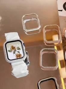 1pc Shiny Rhinestone Decor Hollow Watch Case, With Scratch-Resistant Laser Engraved Frame, Fit For Apple Watch 40/41/42/44/45/46/49mm, Suitable For Apple Watch Series Ultra/SE/11/10/9/8/7/6/5/4, Smart Watch Case Accessory - Hollow White + Gold - View 6
