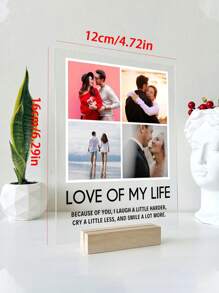 1 Placa de acrílico personalizada con foto de pareja, tamaño 4.72 X 6.29 pulgadas, con base de madera, perfecta para exhibir en el dormitorio, ideal para parejas, recién casados, aniversarios, regalos del Día de San Valentín