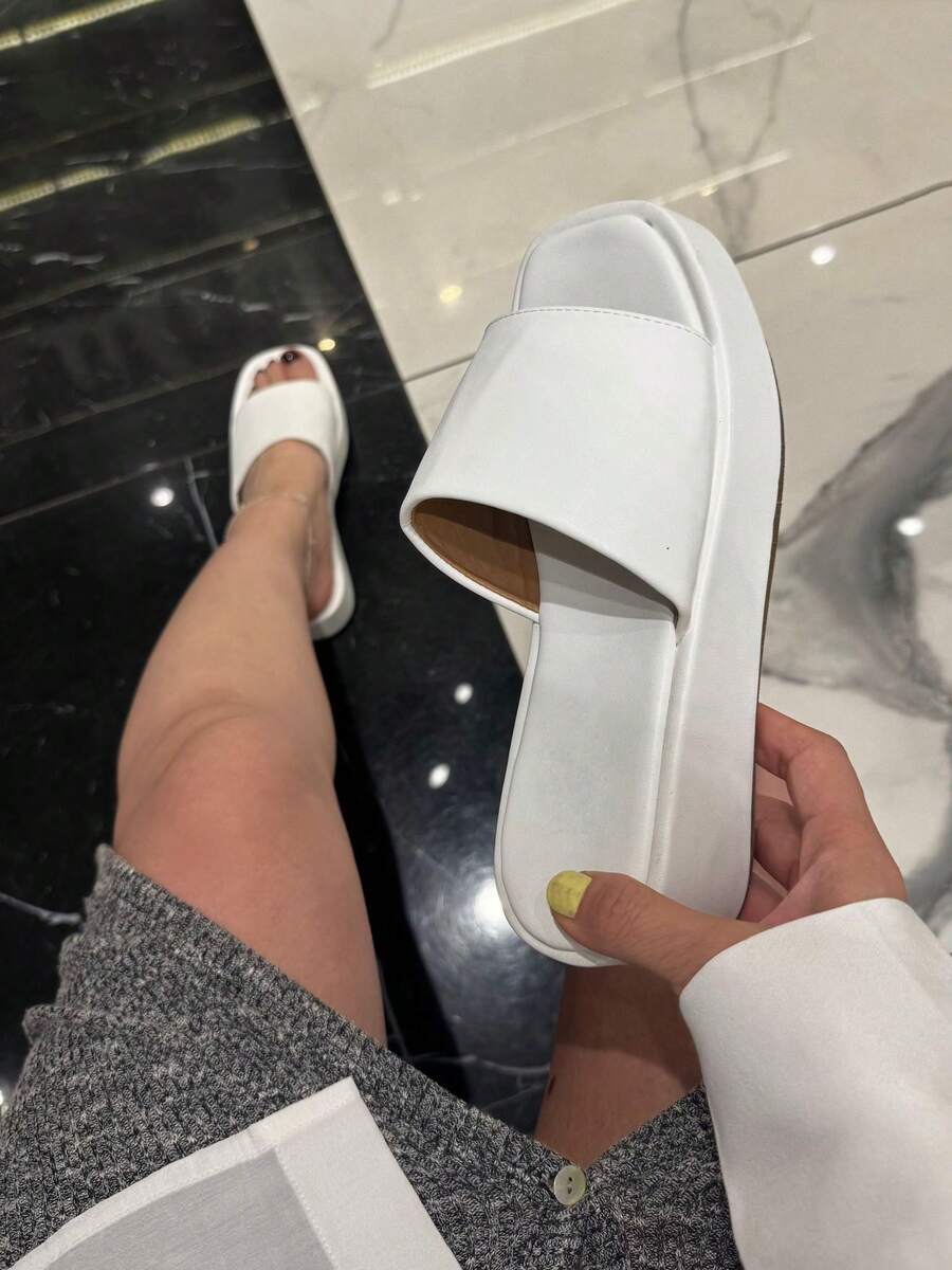 Women's Wedge Heel Casual Slip-On Sandals - White - View 1