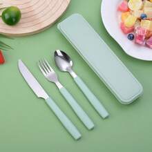 3pcs Stainless Steel Tableware Set - Portable Travel Tableware Set With Spoon, Fork, Knife - Durable 3 Piecescutlery Set With Portable Box, Suitable For Outdoor, Company Gifts, Picnics - Multicolor - View 6