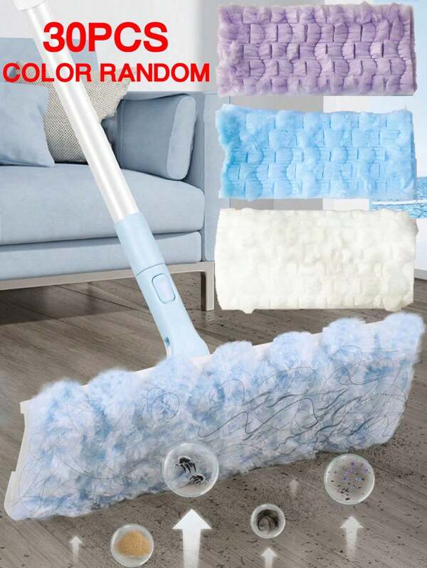5/10/20/30pcs Anti-Static Cleaning Mop Pads, Reusable Disposable Dust-Absorbing Mop Paper For Home, Random Color