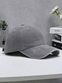 1pc Unisex Solid Color Adjustable Washed Baseball Cap, Casual Outdoor Fashion - Light Grey - View 4