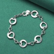 Elegant 1pc 925 Sterling Silver 8 Inches Round Hollow Heart Bracelet For Women Fashion Luxury Gift Christmas Party Charm Jewelry