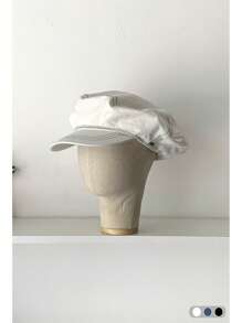1 pièce Chapeau octogonal rétro rayé en tulle avec bord pliable, grand chapeau de soleil d'été pour femme avec grand tour de tête, flatteur pour le visage, petit bord, béret vintage en forme de nuage