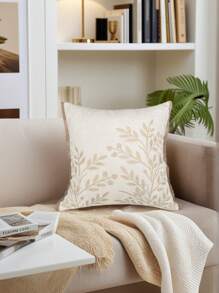 1pc Green Leaves Embroidery Throw Pillow Cover, Embroidered Leaf Cushion Covers For Bedroom Bed, Living Room Couch & Sofa , Furniture, Benches, Porch Home Decor, Patio, Car, No Pillow Insert