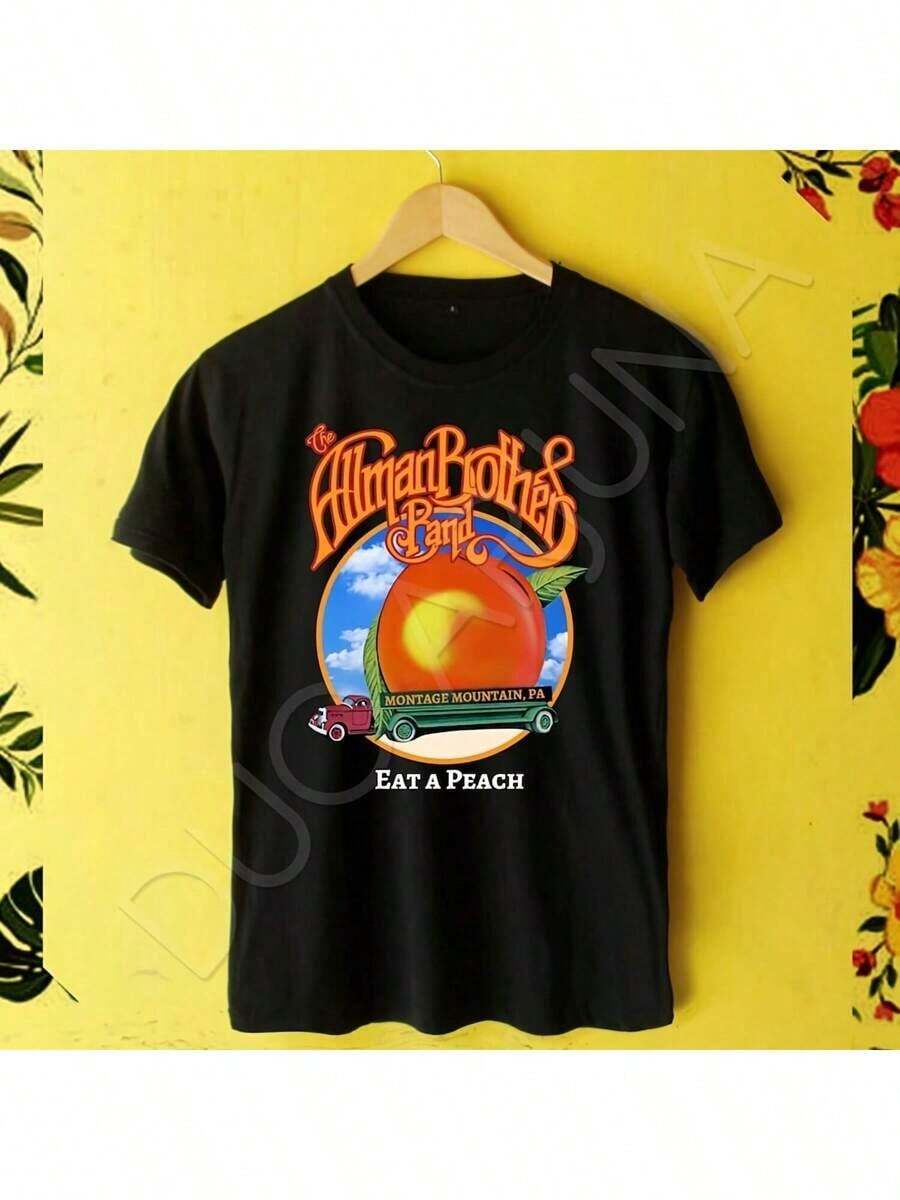 The Allman Brothers Band Eat A Peach T-Shirt - The Allman Brothers Band Shirt Band Rock Music Logo Vintage 90's Rare T-ShirtPm 220G Cotton T-Shirt For And Wo – Heavyweight Yet Soft, Designed For Everyday Wear, Work, Street Style, Or Lounging At Home – Combines Minimalist, Retro, And Urban Fashion – Perfect Gift For Birthdays, Days, , Family, Or YoursWomen's Cotton Round Neck Short Sleeve T-Shirt Fun Printed Pure Cotton Breathable T-Shirt_CNXJH TRADING LIMITED - Black - View 1