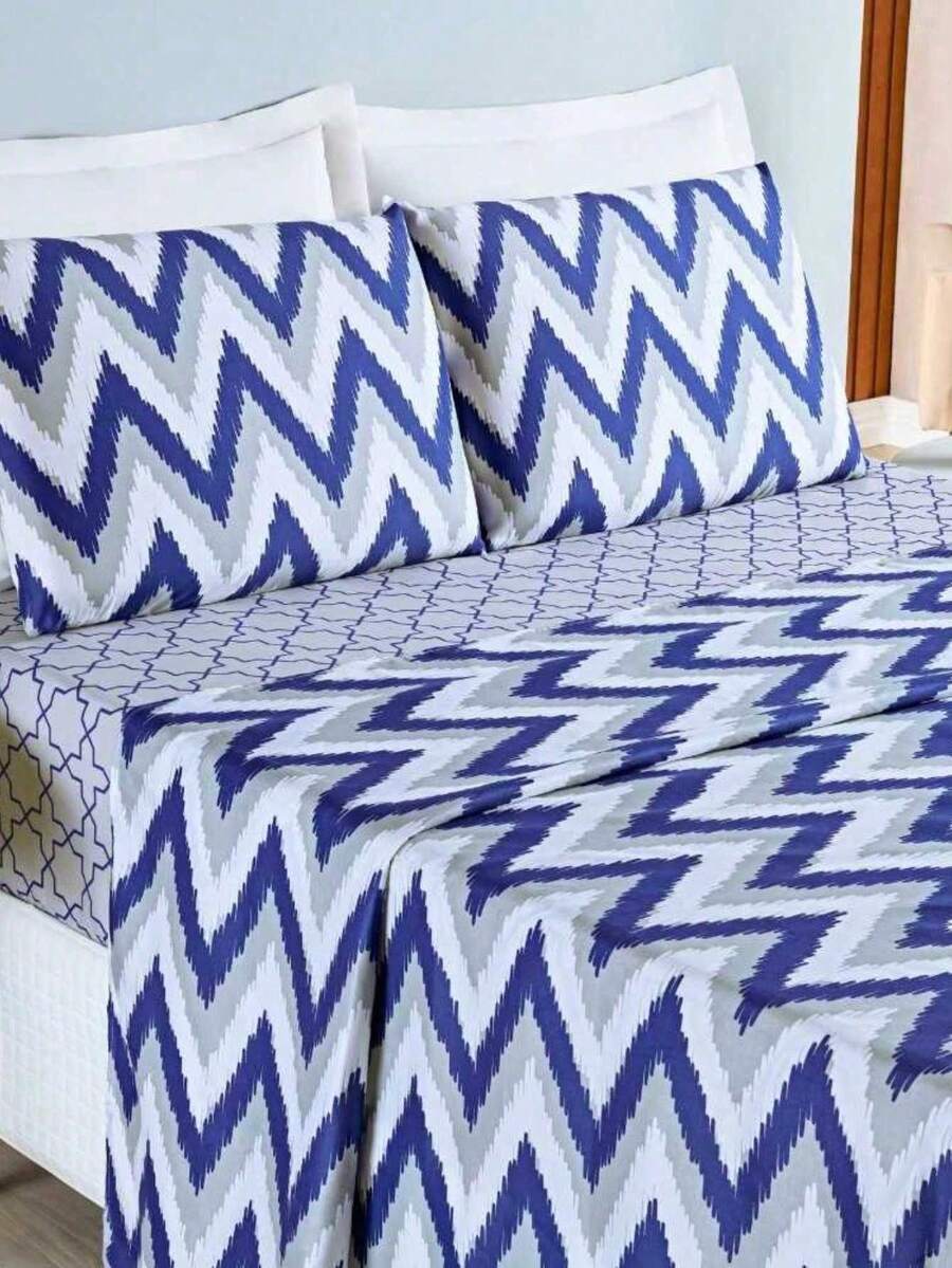 4 Piece Sheet Set King/Queen/Double/Single Printed Fitted Sheet - Bouti