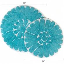 Local Delivery-Flower 2 Pc. White & Lilac Round Bath Rug Set 45952 (24" & 30") - White/Aqua - View 3