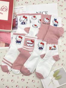 Sanrio 1/2/4/8Pairs Sanrio Random Shipping Sanrio Hello Kitty Kuromi Melody Cartoon Anime Pattern Children's Mid-Length Socks,Spring And Summer Sports Socks, Breathable, Odor Proof, And Sweat Absorbing Socks Suitable For Ages 9-25.