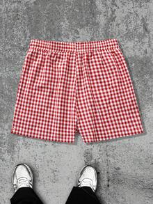 Quần short nam dáng rộng họa tiết kẻ caro hai màu thời trang thường ngày, mặc hàng ngày - Đỏ và trắng - Xem 2