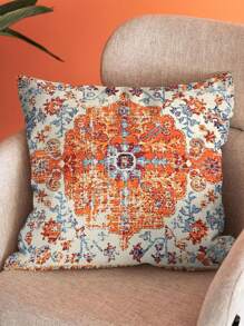 1/2/4pcs Bohemian Vintage Carpet Pattern Pillow Covers In Orange And Blue Design For Decorative Farmhouse, Couch, Garden (No Insert)