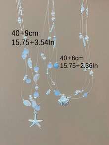 1pc Multi-Layer Seashell & Starfish Pendant Necklace, Resin & Metal Material, Fresh Ocean Style, Suitable For Women, Beach Holiday And Daily Wear - 彩色 - 查看 9