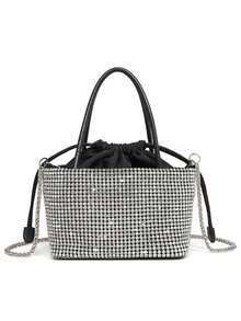 1pc Diamond-Studded Handbag, 2025 New Minimalist High-End Rhinestone Drawstring Shopping Basket Tote Shoulder Crossbody Bag. Metal Chain, Drawstring Closure, Fashion Luxurious Diamond Handbag Suitable For Parties, Banquets, And Social Gatherings. - Multicolor - View 13