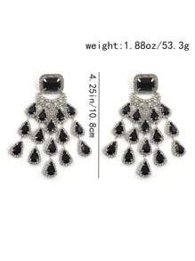1 par de brincos pendurados com borla em forma de gota d'água de cristal preto, decoração elegante para maquiagem/festa