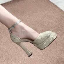2025 Glitter Platform Bridal Heels – Sparkly Chunky Wedding Shoes For Brides - Champagne - View 2