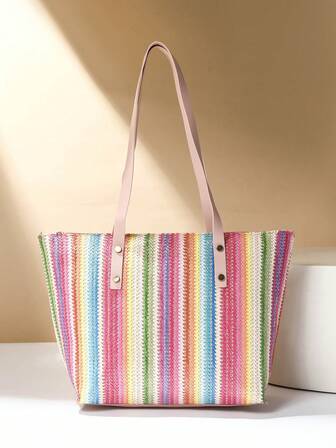 New Summer Fashionable Colorful Woven Tote Bag, Women Handbag & Shoulder Bag