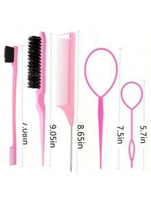 6pcs Girl Cartoon Rainbow Pony Hair Comb Set, Comes With 2 Topsy Tail Tools, 1 Brushing Teasing Hair Brush, 1 Edge Brush, And 1 Mouse Tail Comb For Girls, Hair Styling, Edge And Back Combs, Ideal For Giving Gifts - Multicolor - View 6