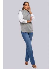 Max Fang Women's Knit Vest With Side Slits - 灰色 - 查看 4