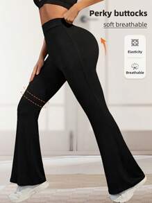 1pc Women's High Waist Leggings Yoga Pants, Slim Fit Flared Leg Trousers With Stretchy Lightweight Fabric, Casual Everyday Wear, Spring/Summer