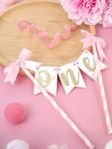 1 件粉色蝴蝶结丝带蛋糕装饰 - 蝴蝶结生日蛋糕装饰，主题派对用品，她正在结婚，蝴蝶结 1 岁生日蛋糕装饰 - 彩色 - 查看 8