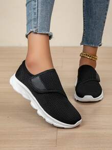 Chaussures de sport à enfiler pour femmes avec lacets réglables, tige en tissu souple, respirante - chaussures de loisir confortables avec semelle en caoutchouc, porter toute la journée
