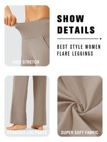 Yoga Pants Women Wide Leg Work Dress Pants High Waist Stretch Loose Casual Sweatpants With Pockets - 卡其棕 - 查看 6