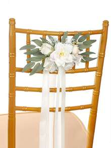 1pc Western Style Outdoor Venue Decor Chair Back Flower, Artificial Flower Decoration For Wedding Party, Plastic Satin Flower For Wedding Car Rearview Mirror, Door Handle, Aisle Decor, Bamboo Chair Fake Flower, Wedding Holiday Decor Boutonniere - Multicolor - View 4