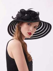 1pc Women's Solid Church Hat, Elegant Street Vintage Bohemian Organza Bow Flat Top Sun Hat, Breathable Outdoor Beach Hat For Women, Suitable For Daily, Street, Party, Travel In Summer - A - View 2