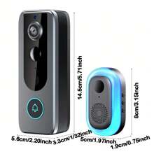 Sonnette vidéo intelligente sans fil Tuya - Système de sécurité domestique avec sonnerie, Wi-Fi 2,4 G, vision nocturne, audio bidirectionnel, notifications en temps réel, transformation vocale, stockage sur le cloud et carte SD pour une utilisation intérieure et extérieure, système de sécurité intérieur | Sonnette sans fil pour smartphone pour l'entrée