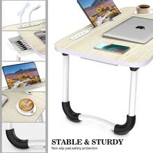 Oversized Portable Laptop Nightstand - Versatile Tray Holder With Cup Holder AndDrawer, USB, Fan And Lamp - Perfect For Eating, Reading And Writing On Bed, SofaFloor -Stable, Durable And Foldable - White Oak - View 2