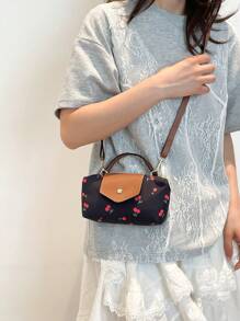 Nuova mini borsa a patta in nylon impermeabile per primavera/estate, borsa a tracolla o a spalla con stampa a ciliegie, adatta per shopping, feste, pendolarismo, rossetto