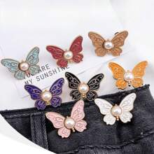 1 pieza Hebilla de cintura de mariposa de perla, desmontable, sin clavos, sin costuras, ajustable para el tamaño de la cintura de los pantalones vaqueros, hebilla de cintura