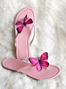 1 Pair Cute Butterfly Elegant Flat Sandals, Comfortable Butterfly-Shaped Casual Summer Slippers