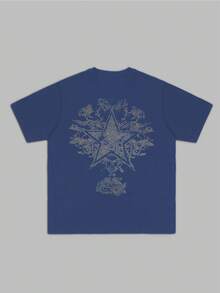 Stylish Heavy Cotton Men's TShirt 220gsm Pure Cotton With Unique Star & Floral Distressed Design Ideal Gift For Father's Day Perfect For Casual Wear Suitable For Men Aged 2555. - 藍色 - 查看 3