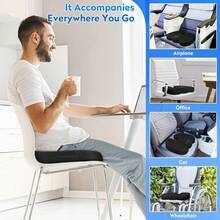 Ergonomic Memory Foam Seat Cushion With Non-Slip Base - Office Chair, Car, Airplane, Wheelchair & Bleacher Support - Pressure Relief For Back, Tailbone & Sciatica (Black) - Black - View 5
