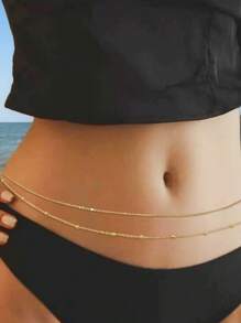 Gold Waist Chain For Women, Sexy Layered Belly Waist Chain Waterproof Beads Chain Summer Non Tarnish Body Chain Jewelry Gifts For Women
