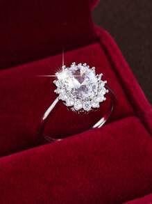 1 pieza Anillo con incrustaciones de zirconia de estilo de lujo