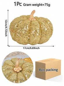1 件感恩节南瓜套装软填充人造秋季南瓜装饰收获闪亮南瓜适用于农舍秋季万圣节秋季感恩节收获家居装饰、万圣节装饰万圣节装饰秋季装饰房间装饰、假植物 - 感恩160扁瓜-金 - 查看 2