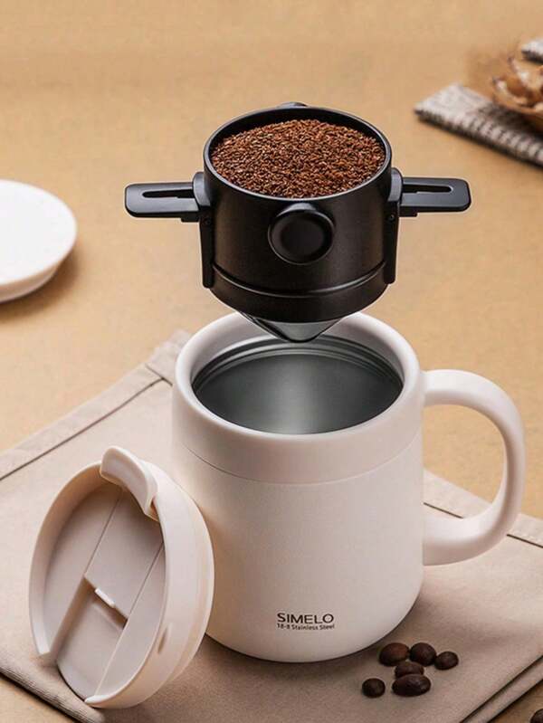 1 pieza Filtro de café reutilizable de acero inoxidable, embudo escurridor de café de vertido manual plegable, cafetera de goteo manual portátil