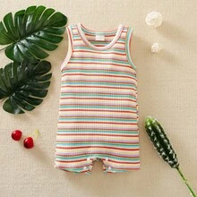 Conjunto de 3 piezas para recién nacido niño – Peleles sin mangas de verano con rayas arcoíris - Multicolor - Ver 2