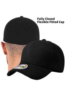 1pc Men's Stretch Fit Baseball Cap - Lightweight Structured Hard Buckram, Fully Closed Sunshade Design For Outdoor Sports & Casual Wear, All-Season Hat (Hand Wash Only), Woollike Fabric Stylish Headwear, Breathable Material, Adjustable Headwear, Fashionconscious Men - Multicolor - View 2