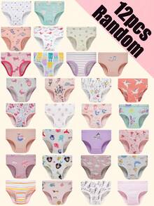 12pcs Random Girls Panties Cotton Comfortable And Cute Triangle Underwear Suitable - Mauve Purple - View 1