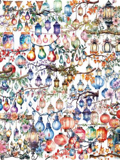 50pcs Colorful Lanterns PET Stickers, Cartoon Style, Reusable, Self-Adhesive, Asymmetrical Shape, For Scrapbook, Laptop, Water Bottles, Phone, Car Decals - Transparent, On Plastic & Glass Surfaces School Supplies,Back To School