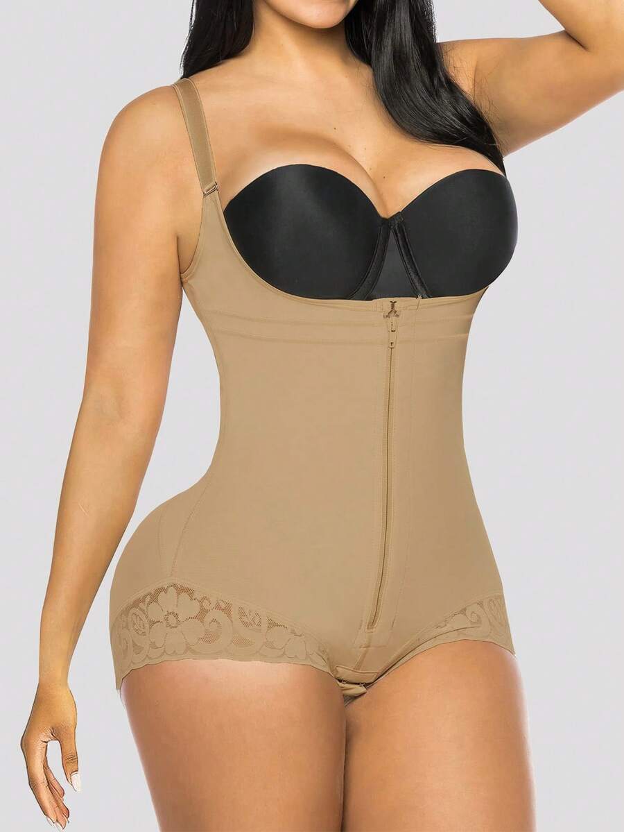Shapewear For Women Tummy Control Body Shaper Zipper Open Bust Bodysuit Butt Lifter Without Bra - Camel - View 1