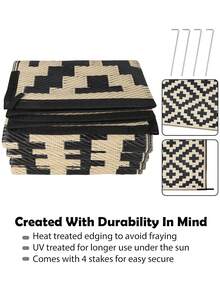 5ft X 8ft Outdoor Rug, Waterproof Plastic Straw Floor Mat - UV Resistant Reversible Indoor/Outdoor Rug For Porch, Camping, Pool Side, RV, Balcony, Garden, Patio, Patio Sofa, Easy To Clean - Black Rice - View 2