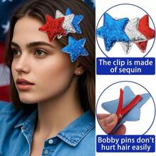 4th Of July Sequined Star Hair Clip, Party Decorative Five-Pointed Star Hair Clip Accessory