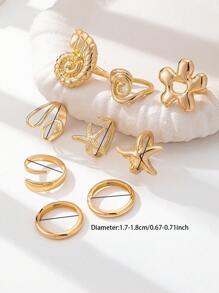 9 Pcs Ocean Style Summer Starfish Ring , Seashell Rings , Swirl Design Women Stacked Gold Rings Set , Minimalist Jewelry Suitable For Daily Wearing , Beach , Travel , Party