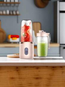 2 Pcs Portable Blender Mini 14oz For Juices & Smoothies With 6 Blades Puwerful Performances Fusion Blender, USB Rechargeable, Lid, Plastic Cups Included, Drop-Resistant And Wear-Resistant. Fit For Travel And Outdoor Activities