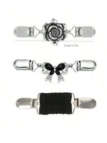 3 pièces Clips avec étoles élastiques rétro, clips pour col de cardigan convenant pour les robes, pantalons dorsaux, vêtements de resserrement de taille, clips broche pour dames